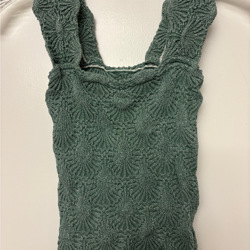 Free People Textured Green Tank Top